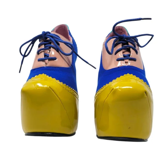 Color Block Lace Up Oxford Platform Heels - Picture 2 of 9
